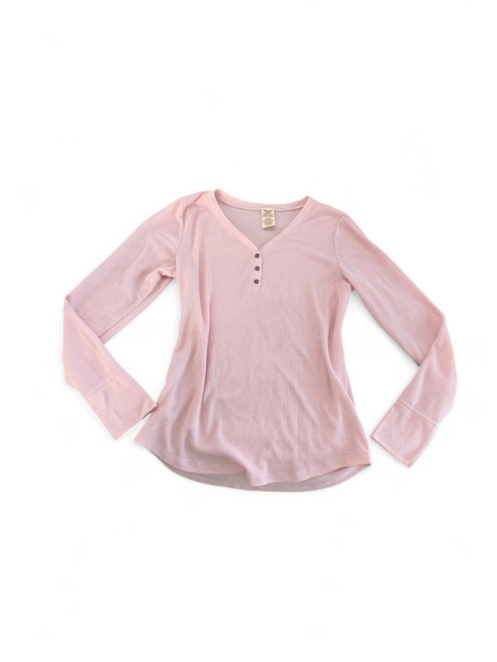 Faded Glory Pink Ribbed Henley Long Sleeve Top